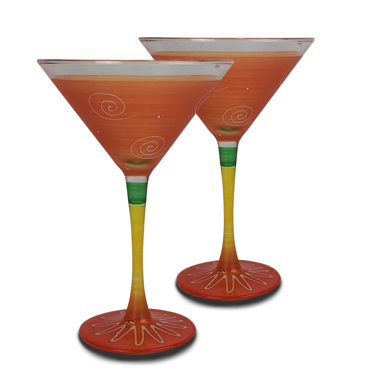 Golden Hill Studio Set of 2 Orange and Yellow Contemporary Hand Painted Wine Glasses 7.5 oz.